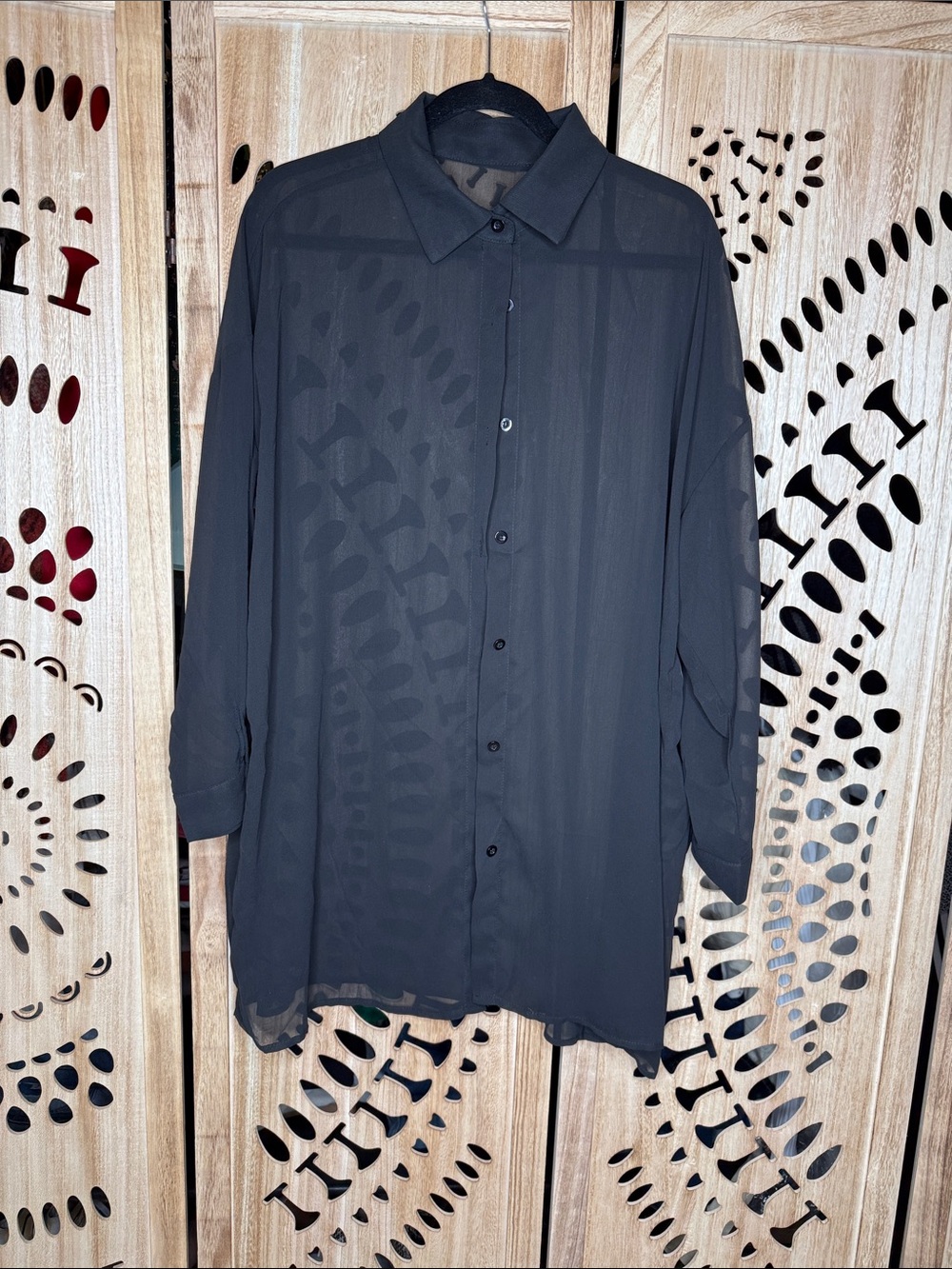 Source Unknown Black Sheer Button-Down Shirt